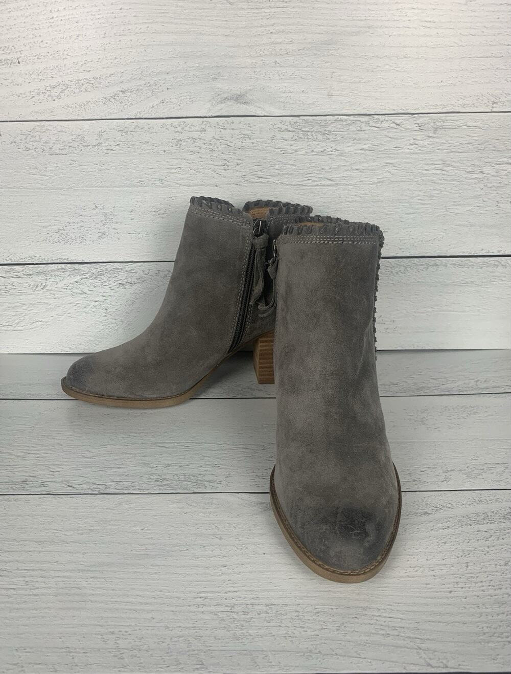 Sofft Women's Size 7 M Gray Leather Comfort Zipper Cute Block Heel Bootie Shoes